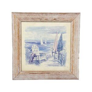 VTG C Winterle Olson Beach Watercolor Art Print Square Frame Signed Coastal 11.5
